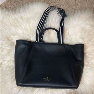 Kate Spade Black Tote with Striped Handles NWT